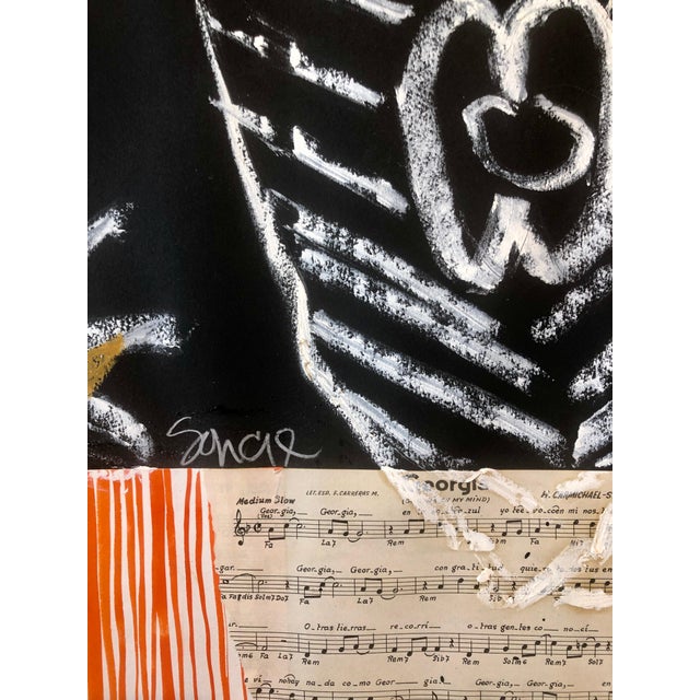 Postmodern Raimundo Figueroa, Puerto Rican Modernist Master Figueroa Mixed Media Painting Music Notes Collage, 2002 For Sale - Image 3 of 11