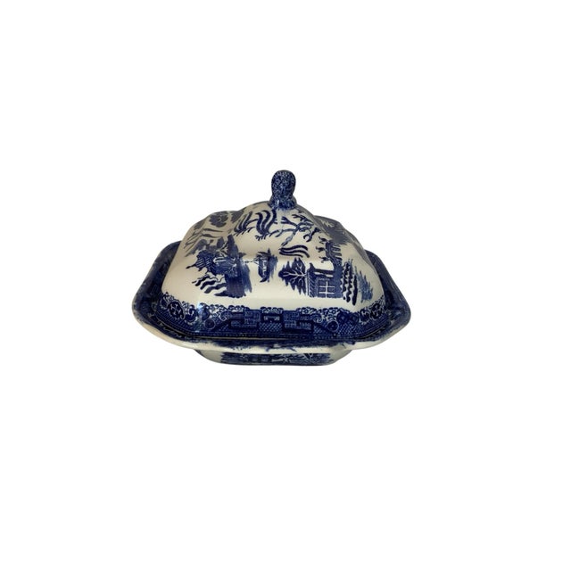 Asian Antique Eb & Jel Blue Willow Covered Vegetable Tureen, Staffordshire England 1890s-1900s For Sale - Image 3 of 10