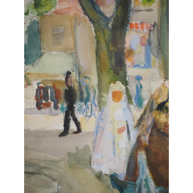 Kurt Groeger, Marseille, Woman at a Café Terrace Communing, Original Signed Watercolor For Sale - Image 5 of 11