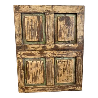 Vintage Indian Haveli Teak Wood Shutter | Distressed Wall Art Panel | Rustic Farmhouse Decor | Reclaimed Wooden Window Frame Wall Hanging For Sale