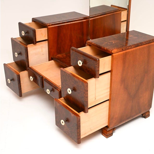 Brown French Art Deco Burr Walnut Dressing Table, 1930 For Sale - Image 8 of 11