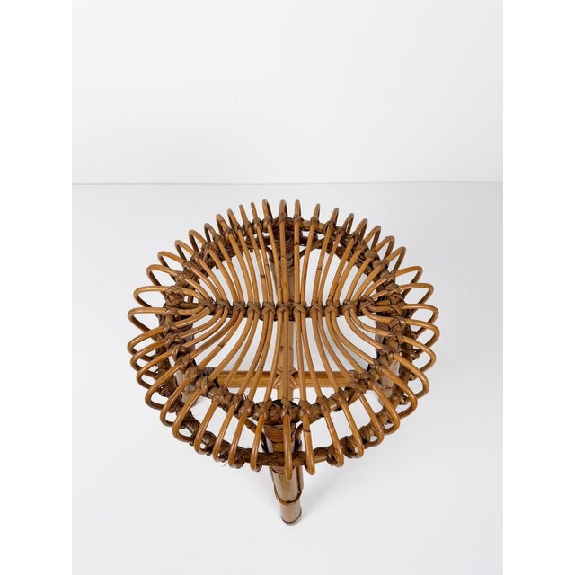 Mid-Century Italian Handcrafted Cane Bamboo & Rattan Stool in the style of Albini for Tito Agnoli, 1960s For Sale - Image 15 of 18