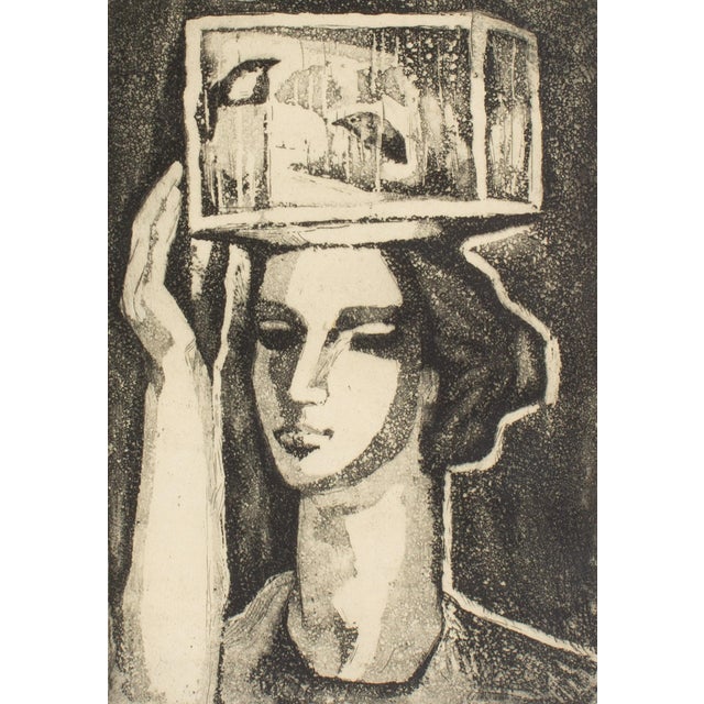 A 1986 etching and aquatint print, titled "La Jaula" by the Mexican artist Alfredo Zalce (1908-2003). This piece features...
