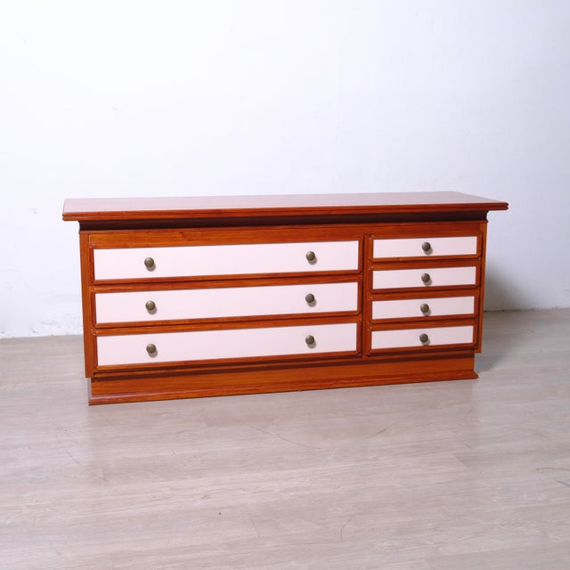 Beautiful and elegant two-tone dresser/chest of drawers, vintage, 1970s design, Italy. Consisting of 7 drawers with...