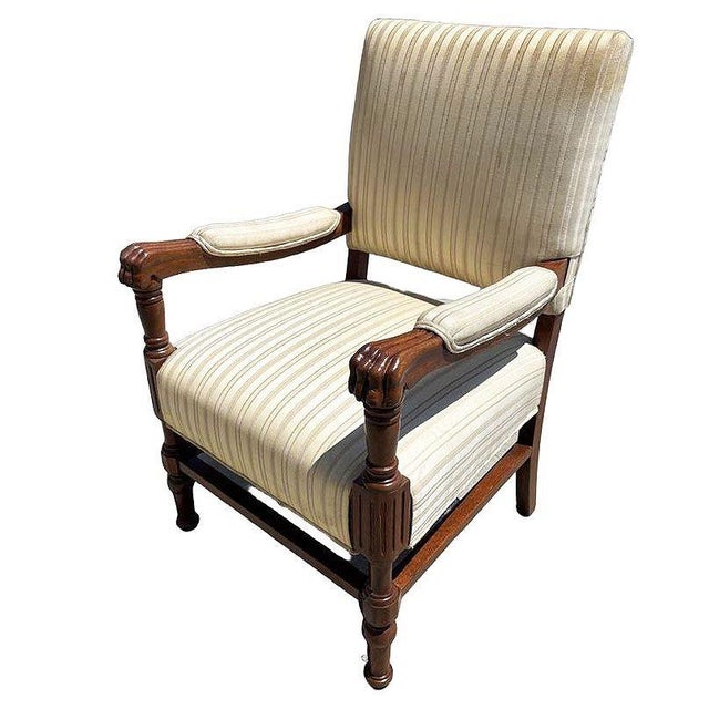 Pair of 1950s Mediterranean Style Carved Walnut Lion Paw Armchairs For Sale - Image 9 of 9