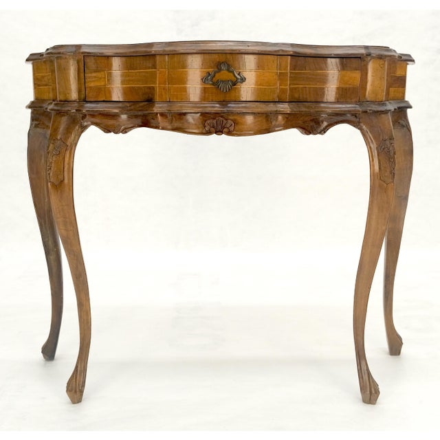 Italian One Drawer Thick Burl Olive Wood Veneers Patches Console Table MINT For Sale - Image 10 of 18