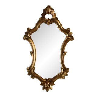 Italian Rococo Giltwood Style Wall Mirror Carved Scrollwork Frame Vintage For Sale