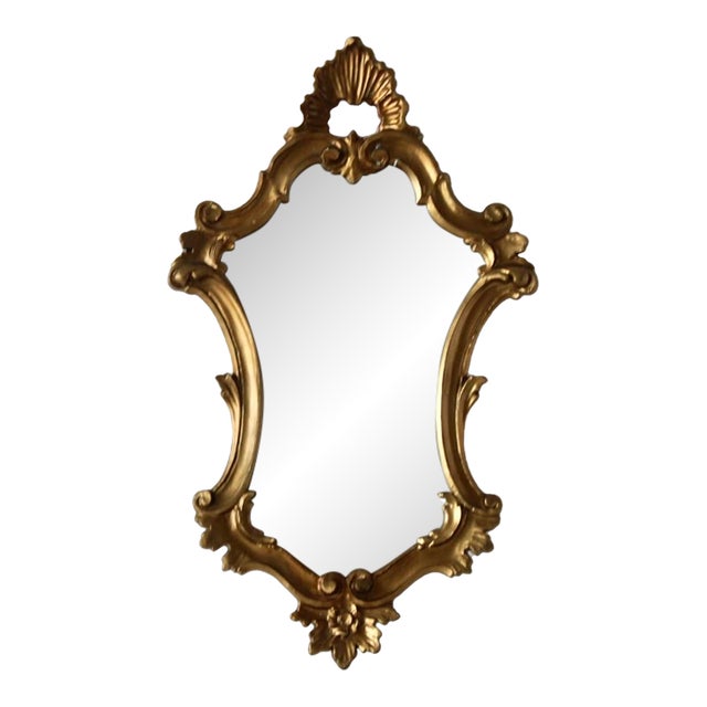 Italian Rococo Giltwood Style Wall Mirror Carved Scrollwork Frame Vintage For Sale