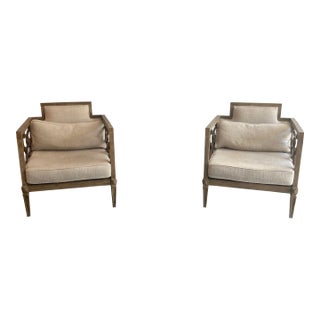 A.r.t. Home Furnishings Wood Lattice Upholstered Club Chair. (Set of 2) For Sale