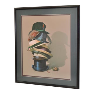 Lithograph of Stack of Hats with Snail and Profile in Shadow by G. Brown For Sale