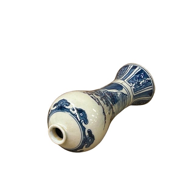Blue 7" Blue White Blossom Graphic Small Porcelain Meiping Shape Vase For Sale - Image 8 of 12