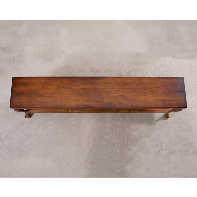 English Queen Anne Style Walnut Two-Tier Console Table 6 Ft For Sale - Image 4 of 18