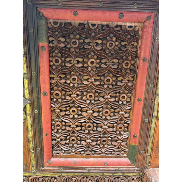 Wood Antique Indian Dowry Wedding Chest, Bar, Cabinet, 19th Century For Sale - Image 7 of 17