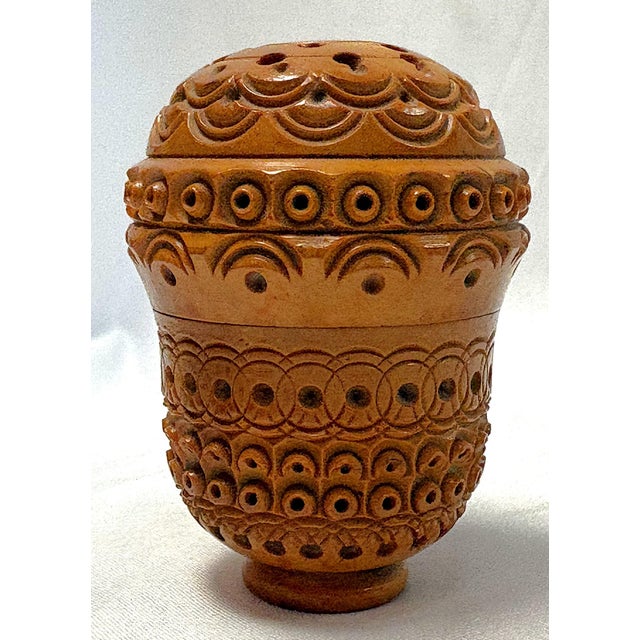 19th Century 19th Century Victorian Corozo Egg Rosary Case/ Threaded & Pierced Wood Box For Sale - Image 5 of 13