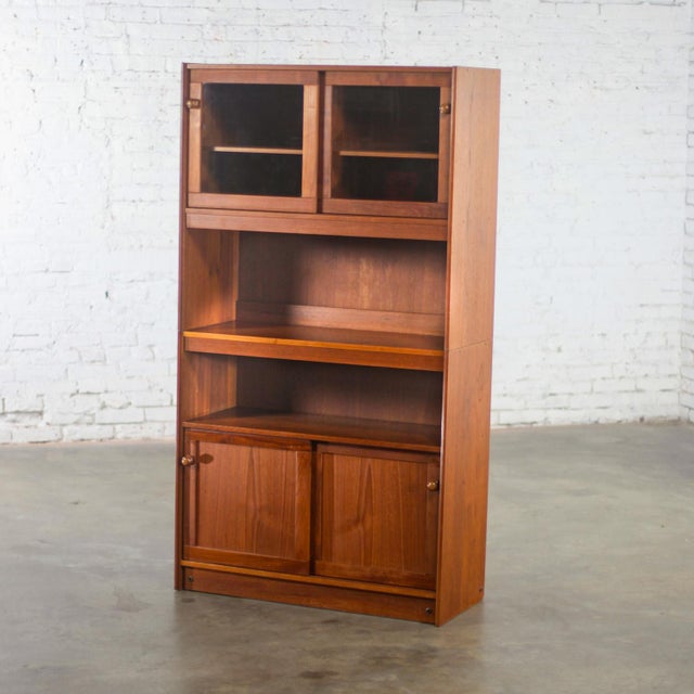 Mid-Century Modern Mid-20th Century Scandinavian Modern Teak 2 Piece Display Cabinet Bookcase or Sideboard Made in Denmark For Sale - Image 3 of 12