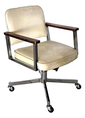1960s Industrial Style Swivel Office Chair With Wood Armrests in the Style of Steelcase