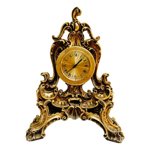Large Scale Vintage Rococo Style Gilt Table Clock, German Movement For Sale