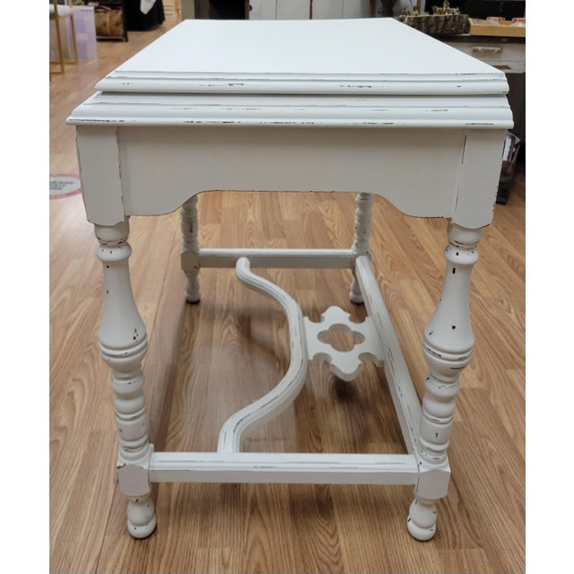 Jacobean Early 20th Century Hardwood Jacobean Console Table With White Distressed Painted Finish For Sale - Image 3 of 10