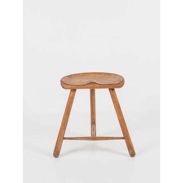 Brown Vintage Wooden Shoemaker Tripod Stool by Arne Hovmand-Olsen, 1950 For Sale - Image 8 of 13