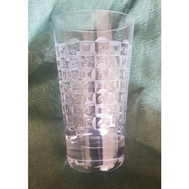 Hand-Cut Cylindrical Crystal Vase with Geometric Decor, 1960s For Sale - Image 4 of 4