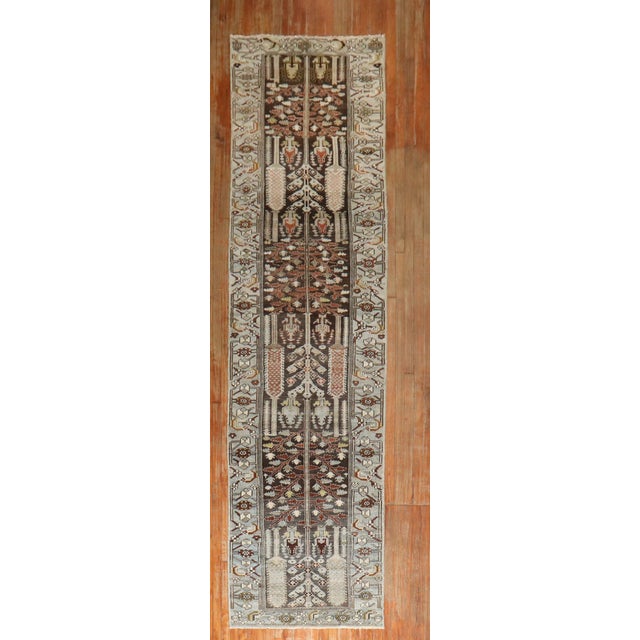 Persian Early 20th Century Zabihi Collection Brown Persian Kurd Bakhtiari Runner - 3'3" x 13'7" For Sale - Image 3 of 10
