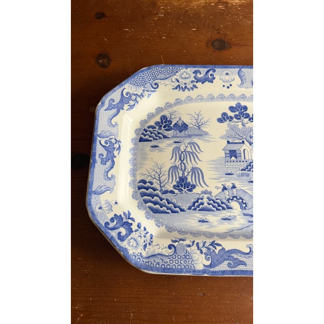 Farmhouse A Large Mason's Ironstone China Blue Transfer Decorated Platter "Turner Willow" Pattern, Circa 1830's For Sale - Image 3 of 18