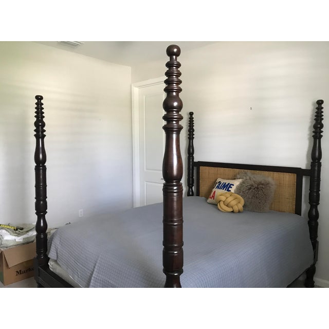 Carved Mahogony Four Poster Bed With Cane Headboard For Sale - Image 4 of 11