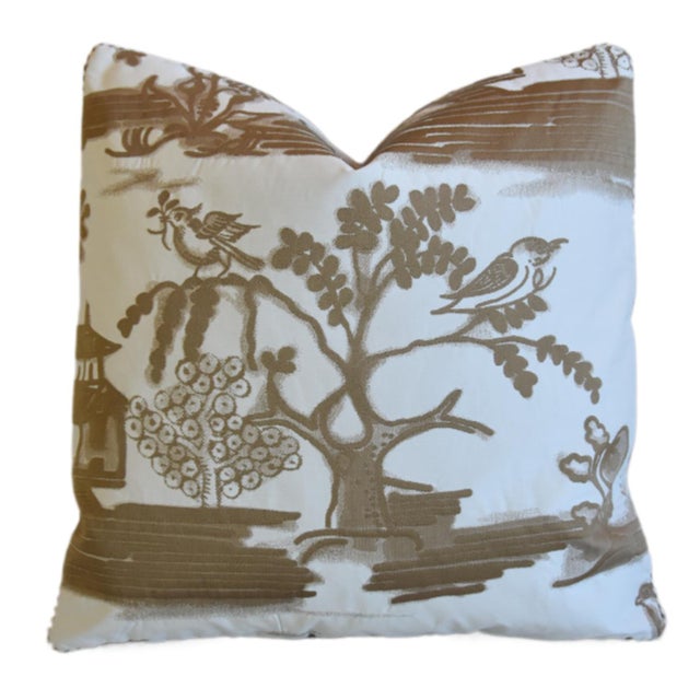 Chinoiserie Designer Rubelli Tea Time Chinoiserie Botanical & Bird Feather/Down Pillow 21" Square For Sale - Image 3 of 7