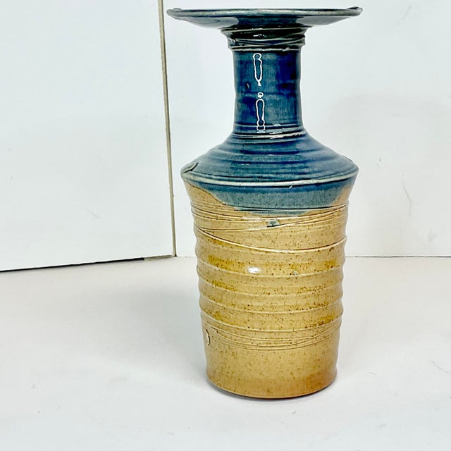 American Mid-Century Boho Chic Americana Folk Art Hand-Thrown Pottery Studio Vase, Artist Signed For Sale - Image 3 of 11