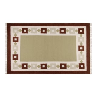 Part & Parcel Goods Wool Chain Rug 10' x 14', Sage, Chocolate, Celadon and Eggshell For Sale