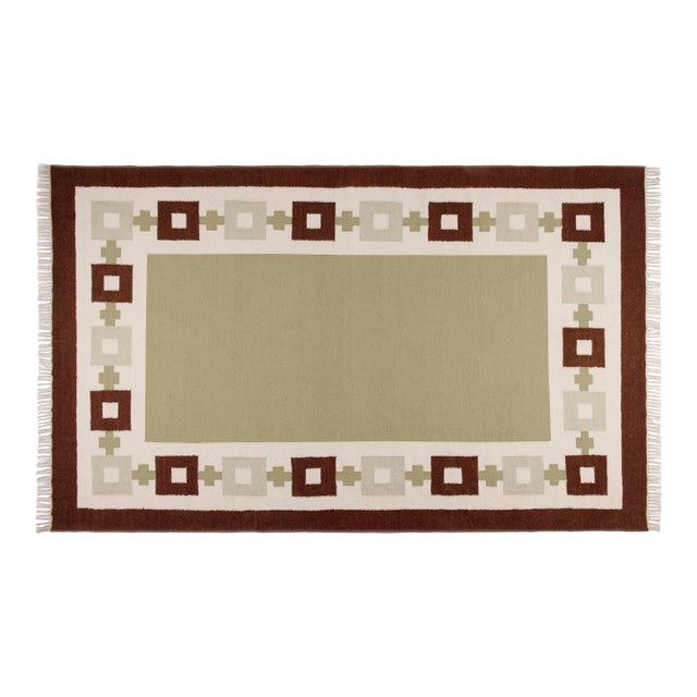 Part & Parcel Goods Wool Chain Rug 10' x 14', Sage, Chocolate, Celadon and Eggshell For Sale