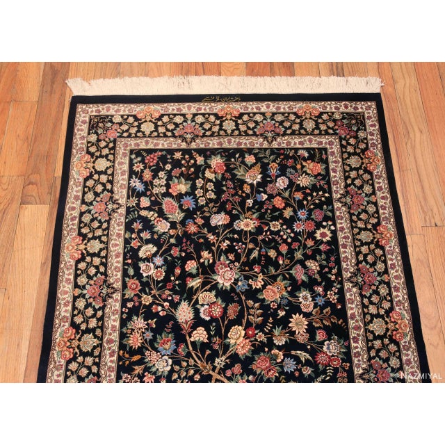 Persian Nazmiyal Collection 1950s Floral Design Vintage Persian Silk Qum Rug For Sale - Image 3 of 7