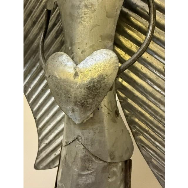 Metal Large 21" Brutalist Folk Art Angel Candle Holder Lantern - Hand-Hammered Steel Drum For Sale - Image 7 of 15