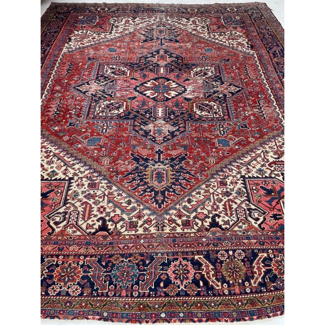 1920s 1920's Antique Deep Red and Blue Coloring Rug 10 6 X 13 For Sale - Image 5 of 13