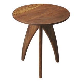 Lautner 16.5 in. W Round Modern Tripod Leg Side Table, Brown For Sale