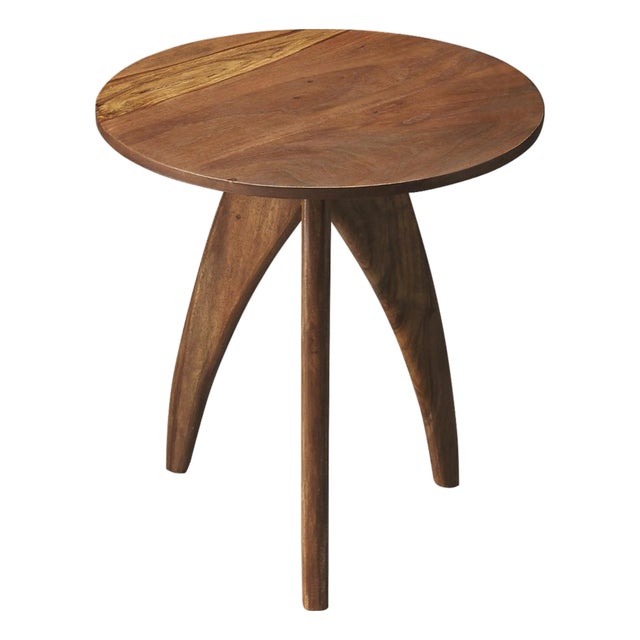 Lautner 16.5 in. W Round Modern Tripod Leg Side Table, Brown For Sale