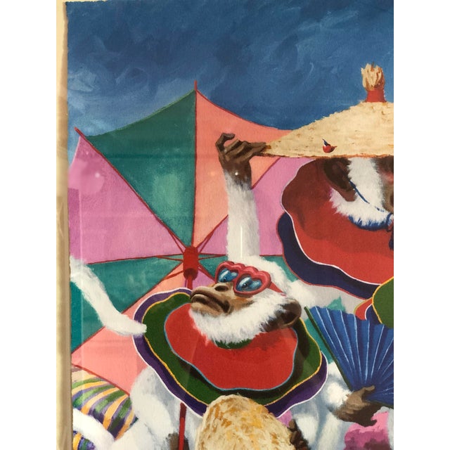 2000 - 2009 2002 "Monkeys on the Beach" Anthropomorphic Lithograph by Dan Poole, Framed For Sale - Image 5 of 9