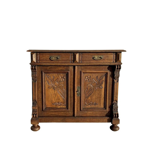 Antique French Art Nouveau Oak Buffet with Floral Details, 1890s For Sale - Image 12 of 12