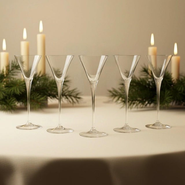 Vintage Dansk Crystal Cordial Glasses Set 5-Clear-Long Stem-Liqueur Barware For Sale - Image 6 of 11