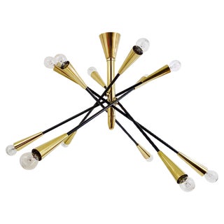 Large Articulating Black and Brass Sputnik Chandelier in the style of Stilnovo, 1950s For Sale