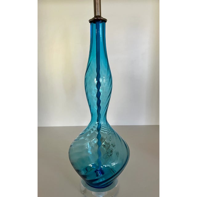 1960s Vintage Murano Glass Table Lamp in Blue 1960s For Sale - Image 5 of 9