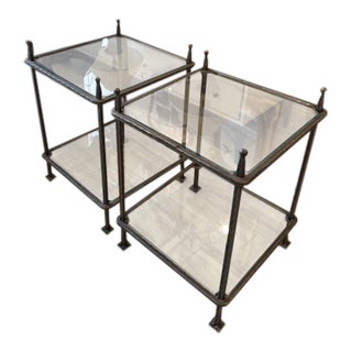 1980s Pair of Claudio Rayes Wrought Iron Side Tables For Sale