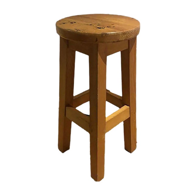 Brutalist Pine Saddle Stool, 1970s For Sale