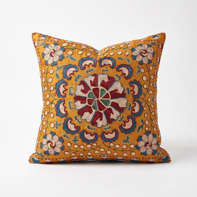 2020s Contemporary Outpost Original Marigold Rosette Suzani Pillow For Sale - Image 5 of 5