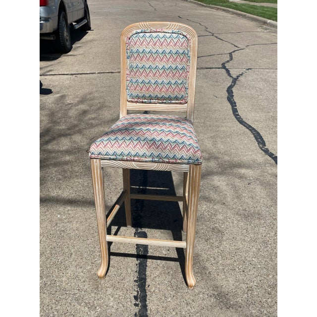Ivory Faux Reeded Bamboo Bar Stools - Set of 3 For Sale - Image 8 of 12