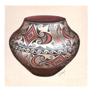 Acoma Pot Gouache Painting by Cj Wolf