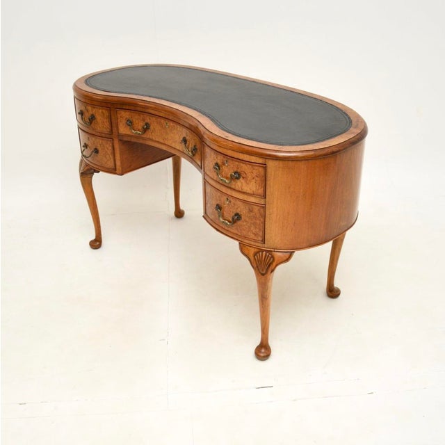 Vintage Kidney Shaped Desk in Burr Walnut with Leather Top, 1920s For Sale - Image 4 of 12