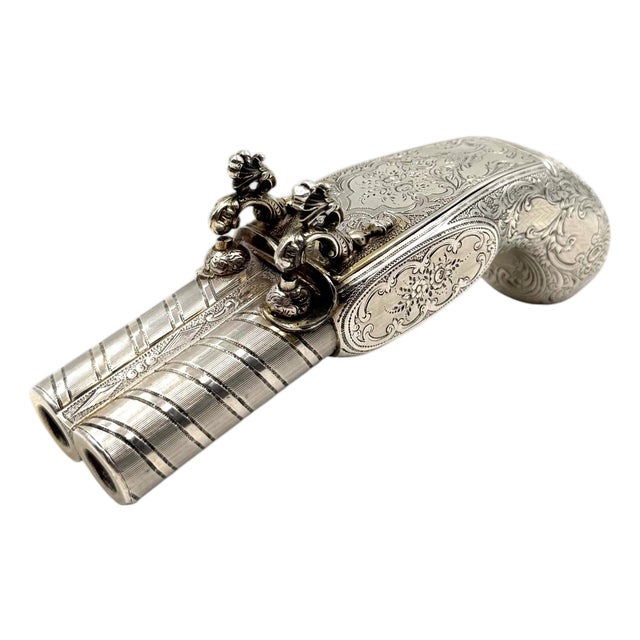 Gun-Shaped Silver Vermeil Snuff Cigarette Box, France, Early 20th Century For Sale