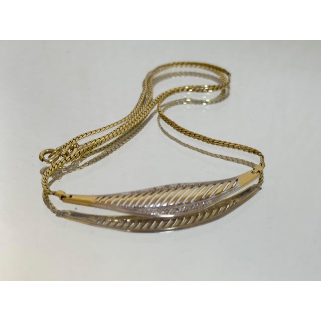 Metal Vintage 1980s Italian Gold Two-Tone Herringbone Collar Necklace For Sale - Image 7 of 17