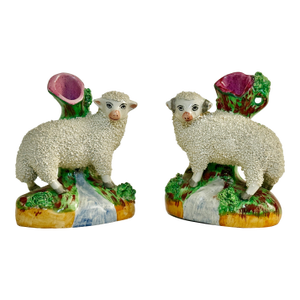 Antique Staffordshire Vases - Sheep and Ram - A Pair